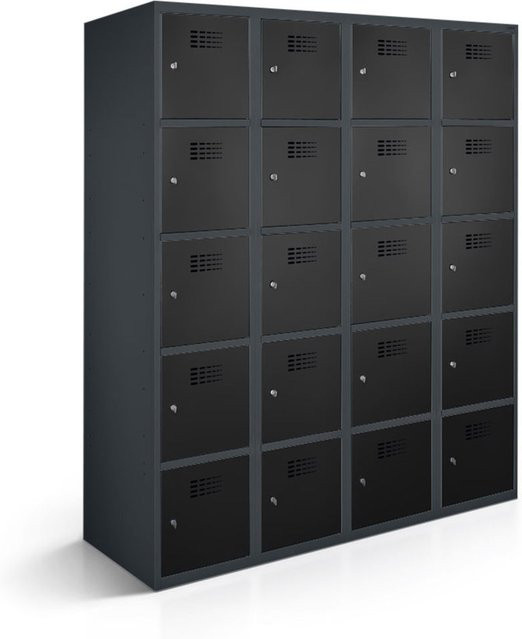rotstahl Fächerschrank mit 20 Fächern aus Stahlblech, anthrazitgrauer Korpus und schwarze Türen, B/T/H: 120 x 50 x 180 cm - Bild 1