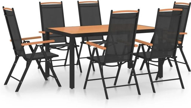 vidaXL 7-teilige Garten-Essgruppe aus Aluminium und WPC in Schwarz mit Textilene-Sitzflächen - Bild 1