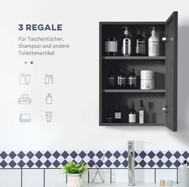 Moderner Spiegelschrank in Schwarz für Badezimmer und Schlafzimmer, Wandmontage, B/T/H: 40 x 15 x 60 cm - Bild 1