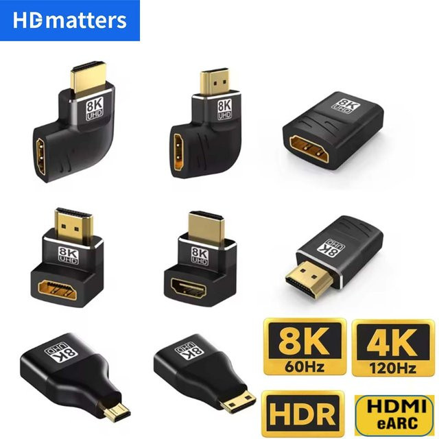HDmatters HDMI 2.1 Kabeladapter für 8K und 4K 120Hz, HDMI 2.1 Koppler mit HDR und eARC, Schwarz - Bild 1