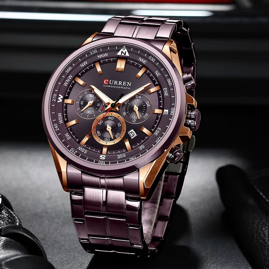 CURREN Chronograph Armbanduhr, Edelstahl, Blau, Quarz, Herren - Bild 3