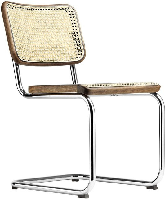 Thonet S 32 V Freischwinger Pure Materials mit braunem Leder und Geflecht - Bild 1