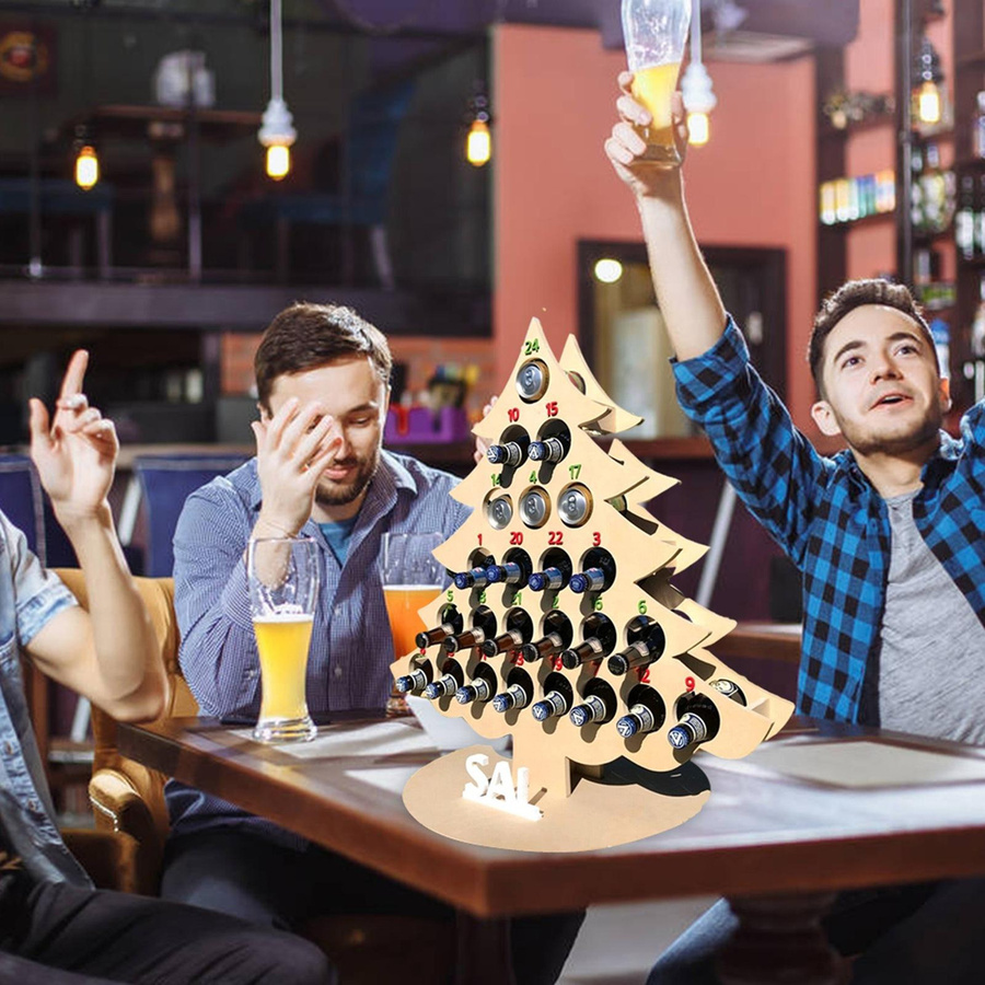 TOMTOP JMS Adventskalender aus Holz in Weihnachtsbaumform als Weinflaschenständer für 24 Flaschen - Bild 4