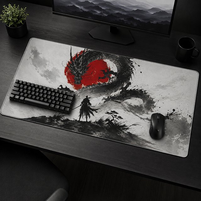 TWTOWO XXL Gaming Mauspad mit Ink-Dragon-Print in Multicolour, rutschfest und weich für PC und Laptop - Bild 1