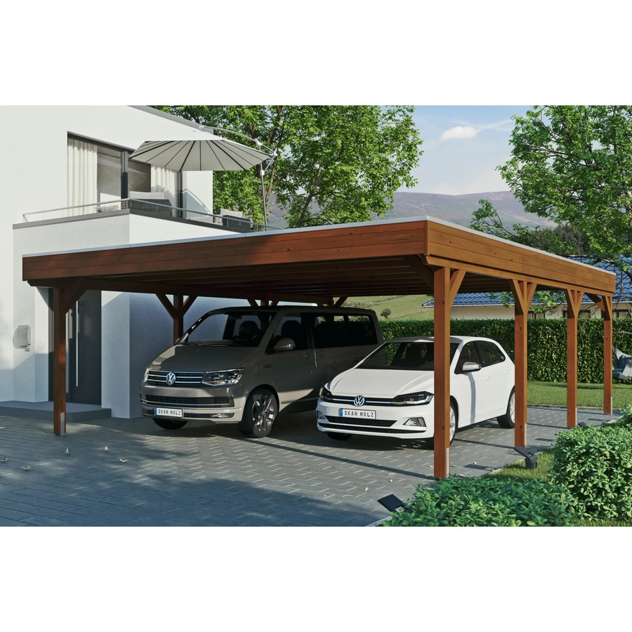 Skan Holz Carport Grunewald aus Fichte mit Aluminiumdach in Braun, B: 622 cm, T: 796 cm, H: 255 cm - Bild 2