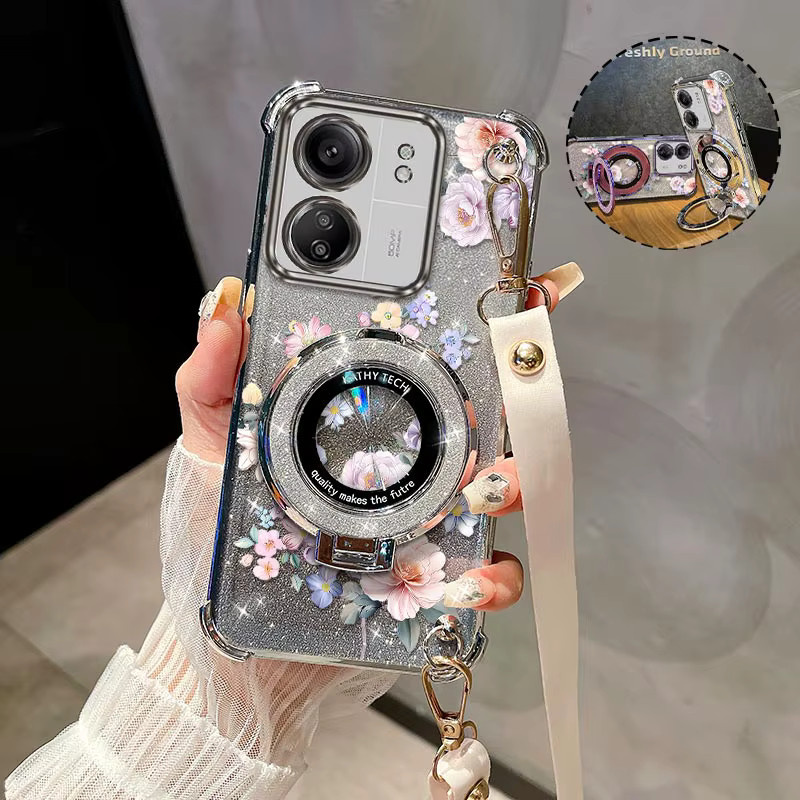 Xiaomi Handyhülle mit zartem Blumenmuster und Lanyard-Halterung für Poco M6 X3 Pro M3 Pro C55 C40 C31 F6 X3 X7 Pro X6 M5S M2 in Pink Multicolour - Bild 2