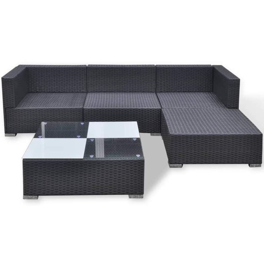 vidaXL 5-tlg. Garten-Lounge-Set in L-Form aus schwarzem PE-Rattan mit Polsterkissen und pulverbeschichtetem Stahlrahmen - Bild 4