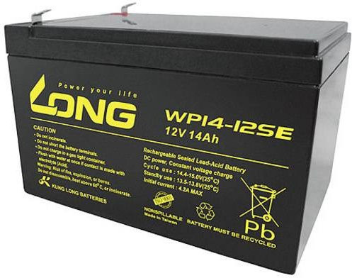 Long WP14-12SE Bleiakku 12V 14Ah Blei-Vlies AGM mit 6.35mm Flachstecker, Schwarz, B/H/T: 15,1 x 10,0 x 9,8 cm - Bild 1