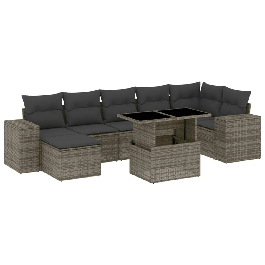 vidaXL 8-tlg Garten-Sofagarnitur in L-Form aus grauem Poly-Rattan mit Kissen und pulverbeschichtetem Stahlgestell - Bild 2