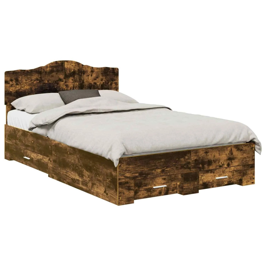 vidaXL Bettrahmen aus Holzwerkstoff in Räuchereiche, modern mit Schubladen, Braun, B/T/H: 138 x 193 x 90 cm - Bild 2