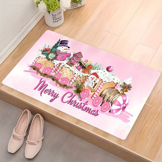 VIKAMA Weihnachtsteppich mit Schneemann-Motiv in Rosa für deine Weihnachtsdekoration - Bild 1