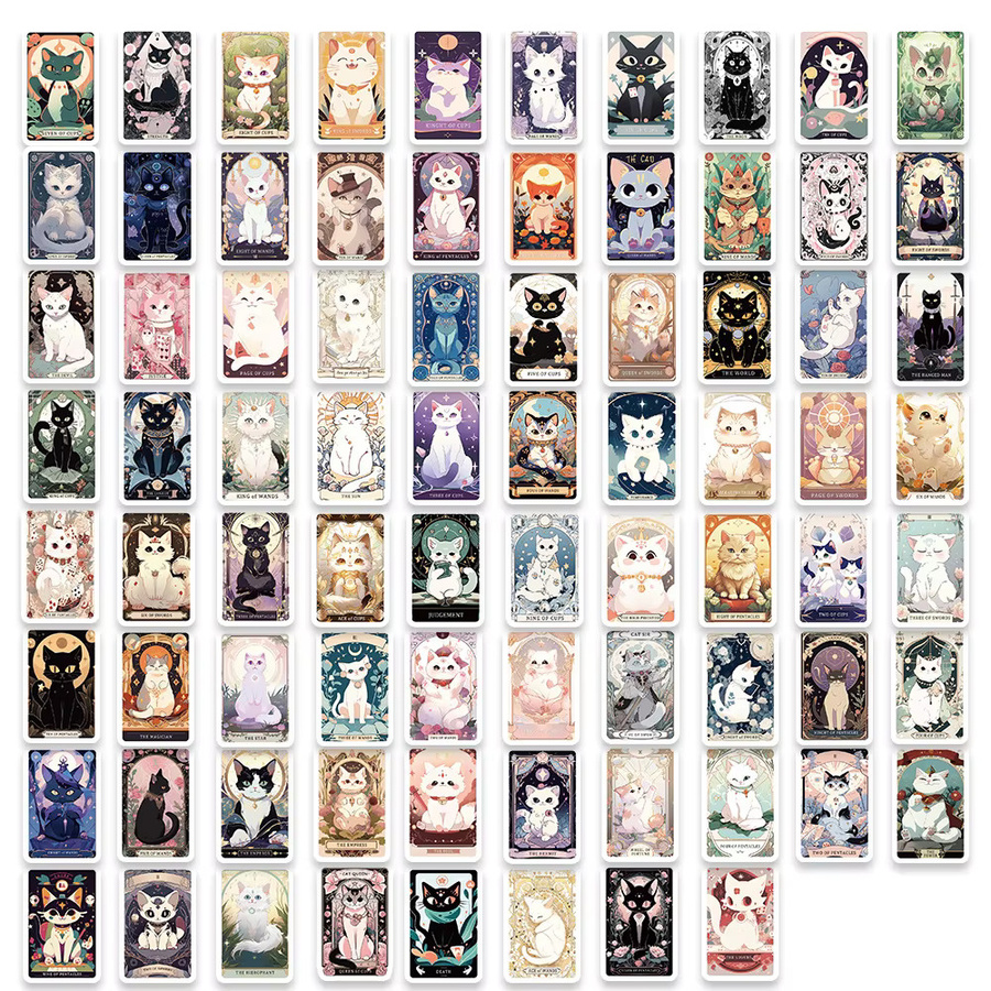 Charile Cartoon Katze Tarot Karte Aufkleber, 10-teiliges Set - Bild 4