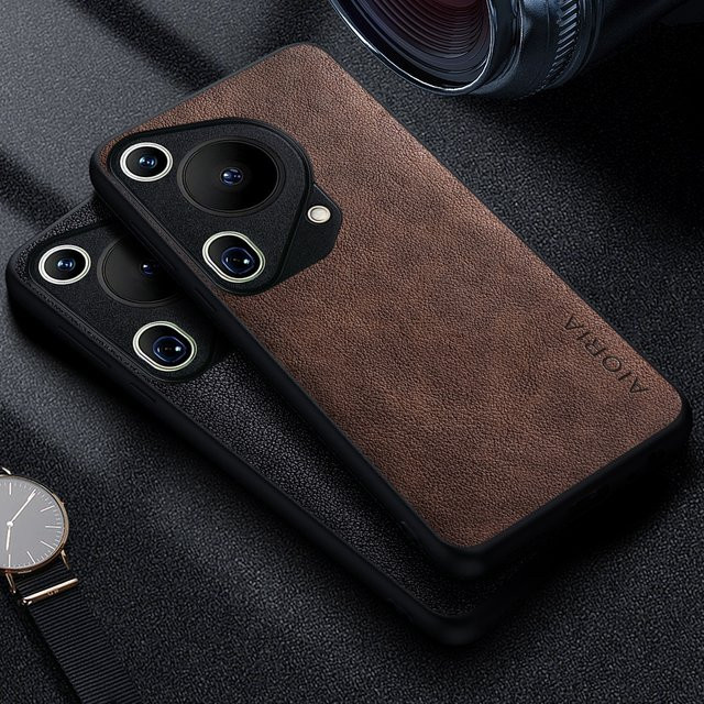 Luxus-Handyhülle aus Leder für Huawei Pura 70 Pro Ultra in Schwarz im Retro-Business-Stil - Bild 1