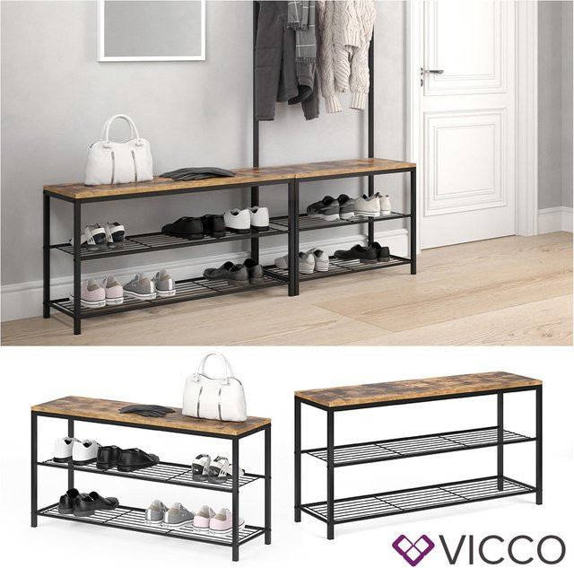 VICCO Schuhbank FYRK in Braun mit Metallgestell und 2 Ablagen, Breite: 100 cm - Bild 1