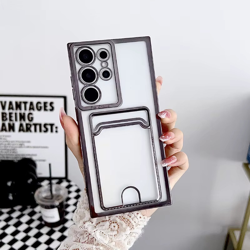 Stoßfeste TPU Handyhülle mit Kartensteckplatz und transparenter Rückseite für Samsung S26 Ultra, S26 und S26 Plus in Pink - Bild 2