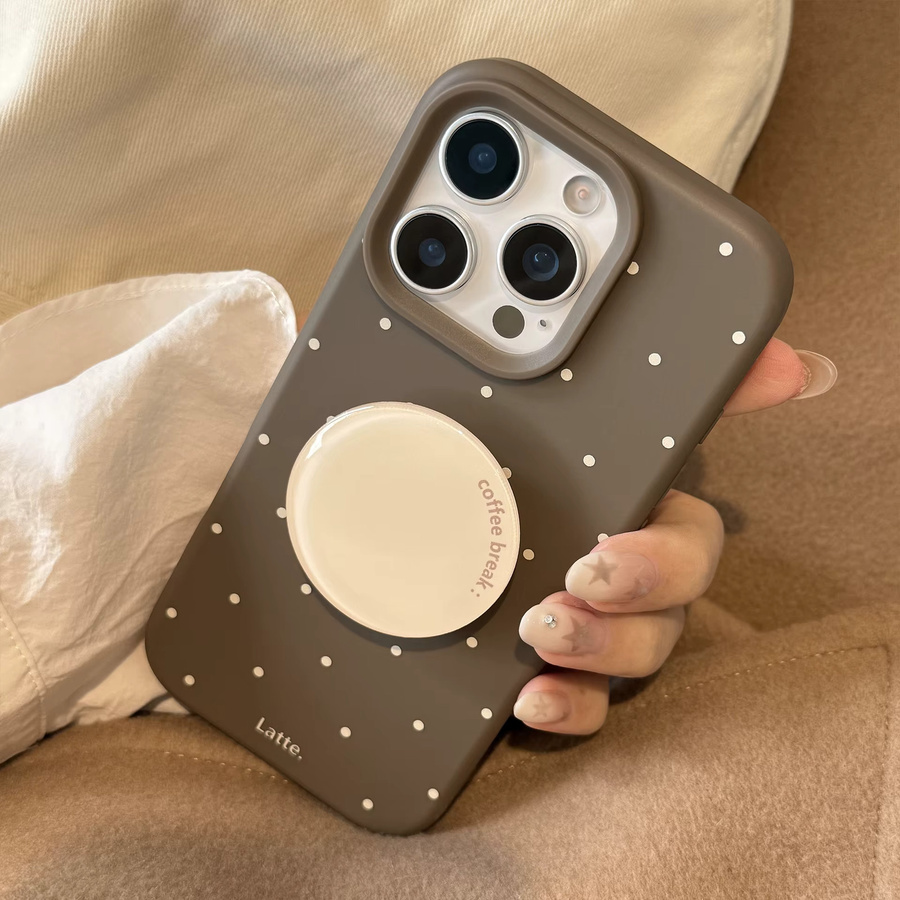 MUQGEW Handyhülle mit Polka-Dot-Muster und runder Halterung in Braun für iPhone 17 16 15 14 13 12 Pro Max 11, stoßfeste Silikonhülle - Bild 4