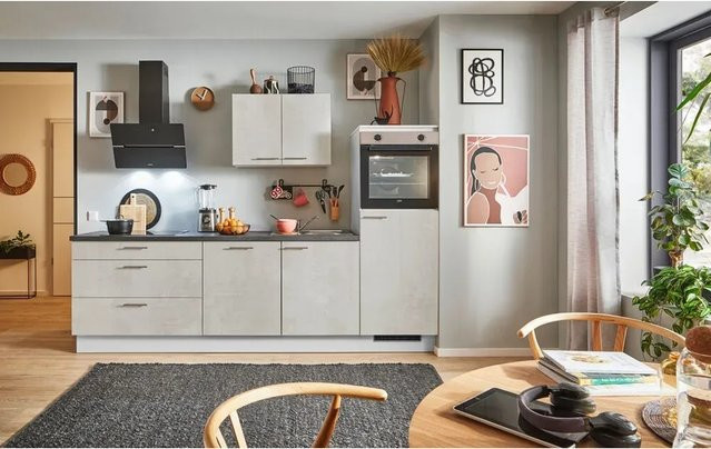 pino Küchenzeile Beton Weißgrau mit 1 Geräteschrank, Breite: 250 cm - Bild 1
