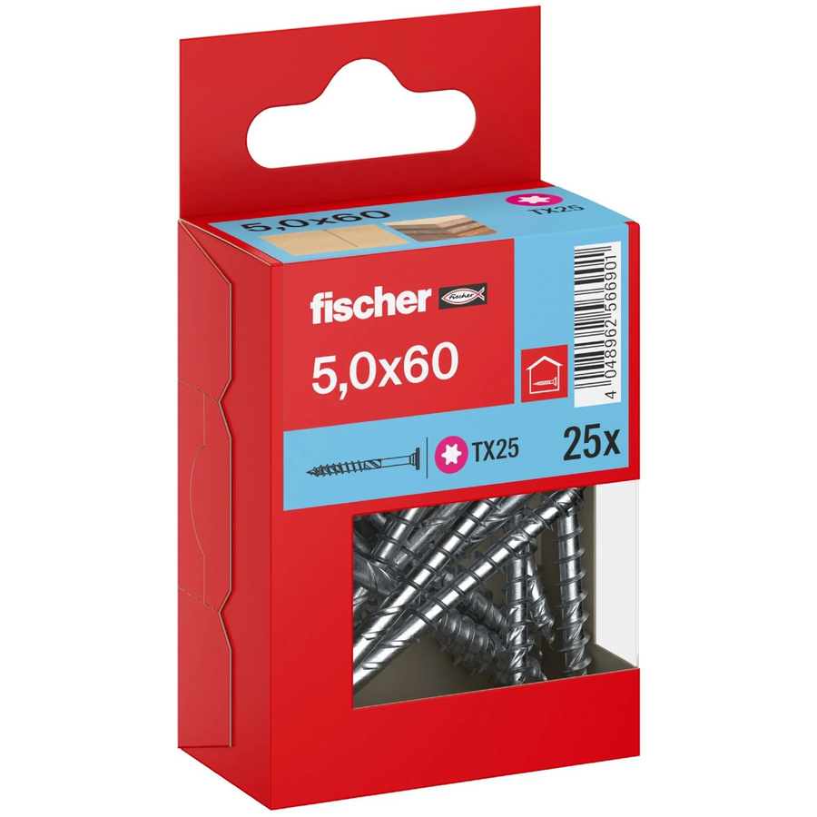 Fischer Holzbauschraube mit Stufensenkkopf und Torx-Antrieb, Teilgewinde, Ø 5 mm, Länge 60 mm, 25 Stück - Bild 2