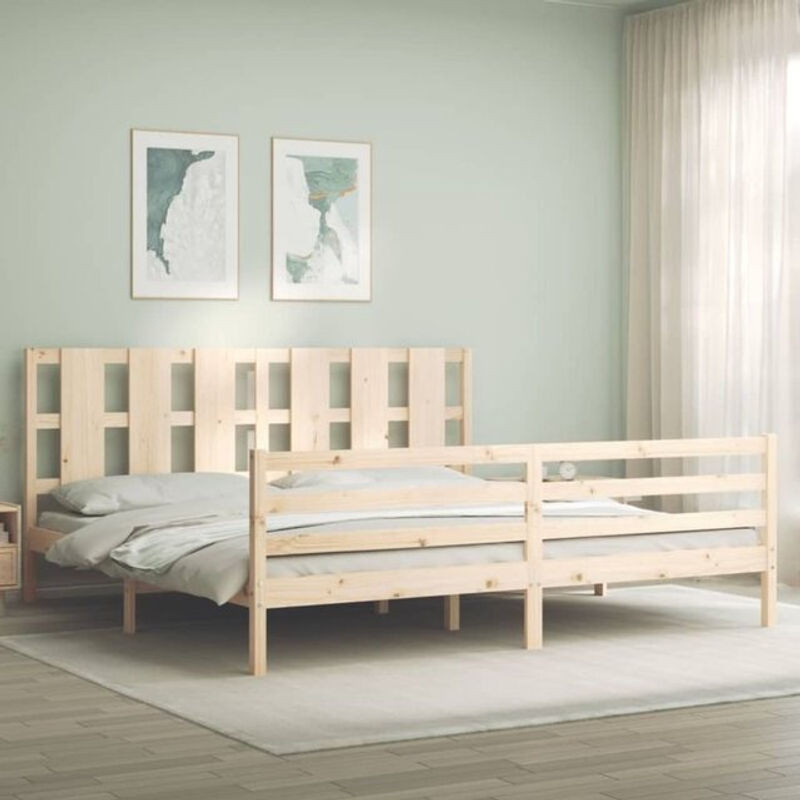 Massivholzbett aus Kiefer mit Kopfteil von Vidaxl in Braun, Landhaus und Skandinavisch Stil, B/T: 200 x 200 cm - Bild 1