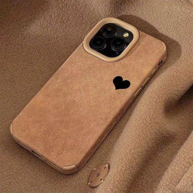 Herzförmige Kunstleder-Handyhülle für Apple iPhone in Braun - Bild 1