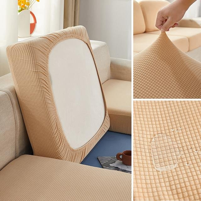 BRHUIXUE Jacquard Sofakissenbezug wasserabweisend und elastisch in Beige - Bild 1