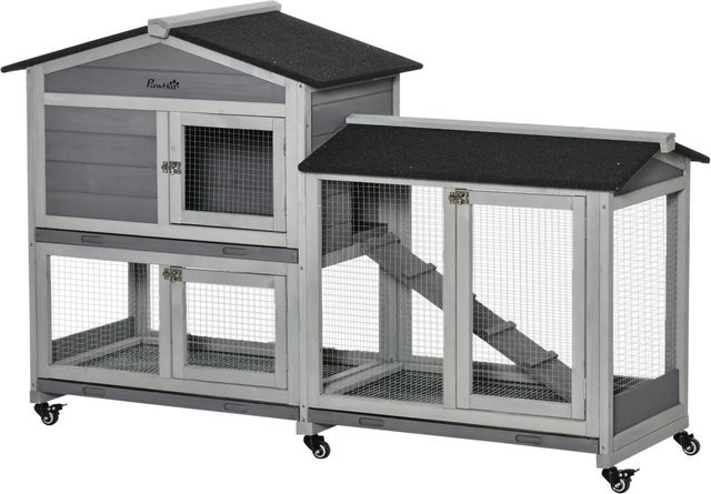 PawHut Kleintierstall mit Rollen und Asphaltdach aus Stahl und Holz in Grau, B/T/H: 157,4 x 53 x 99,5 cm - Bild 1