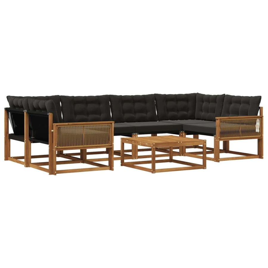 vidaXL Outdoor-Sofagarnitur in U-Form aus Akazienholz und Textilene mit 7 Kissen, Farbe: Natur und Schwarz - Bild 2