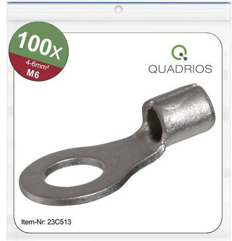 Quadrios 23C513 Ringkabelschuh Unisoliert in Silber, Querschnitt max. 6mm², Loch-Ø 6,5mm, 100 Stück - Bild 1