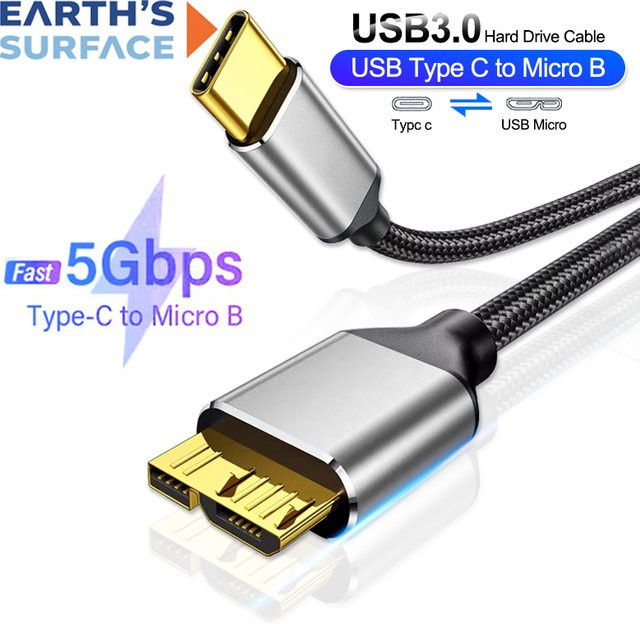 OUIO USB Typ-C zu Micro-B Datenkabel USB 3.0 5Gbps in Silber für externe Festplatten und SSDs - Bild 1