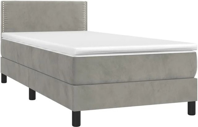 vidaXL Boxspringbett mit Matratze in Hellgrau aus Samt mit LED-Unterbettbeleuchtung und USB-Anschluss, B/T/H: 90 x 200 x 78 cm - Bild 1
