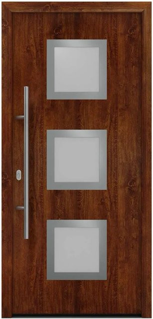 EcoStar Haustür Isopro IP 810S in Dark Oak, modern mit Glaseinsatz, Farbe Braun, B/H: 110 x 210 cm, DIN Links - Bild 1