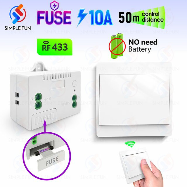 SLMPLEFUN Kinetischer kabelloser Lichtschalter mit Relaismodul und Sicherung, 433 MHz, 220 V, selbstbetriebender Wandschalter ohne Batterie für Lampen - Bild 1
