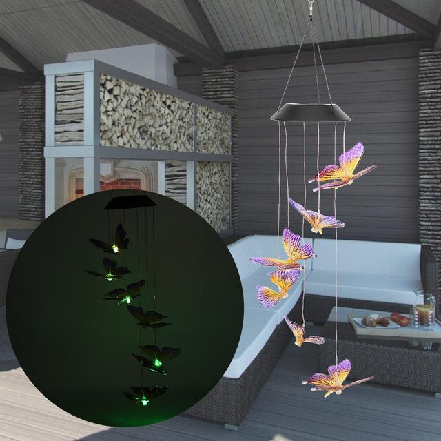 KONNWEI Solar LED Windspiel Leuchte Wasserdicht für Garten und Außenbereich in Lila und Gelb - Bild 1