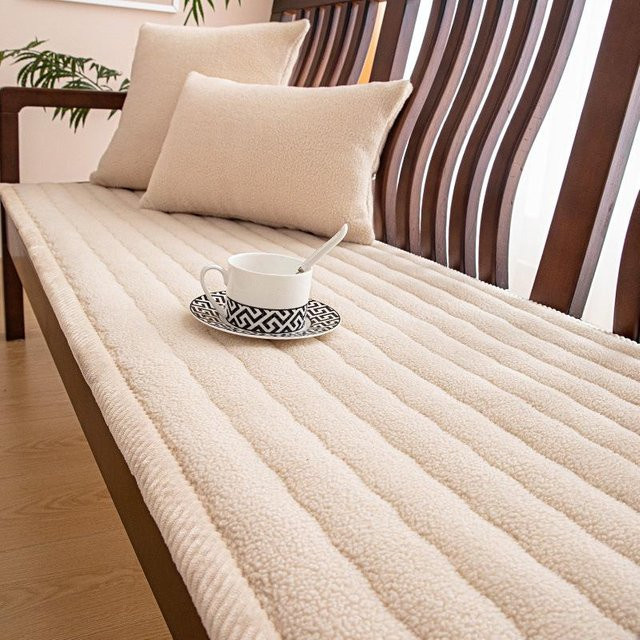 Rutschfestes Sofakissen aus Plüsch in Beige, rechteckiges Sitzkissen für Herbst und Winter, B: 120 cm, H: 55 cm - Bild 1