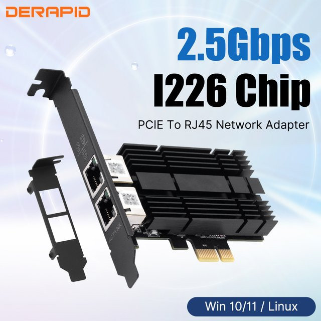 DERAPID I226 PCIe zu RJ45 Netzwerkadapter 2,5G Gigabit Ethernet LAN Controller in Schwarz - Bild 1