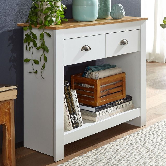 Wohnling Konsolentisch modern in Weiß und Braun B/H/T: 85 x 76 x 35 cm - Bild 1