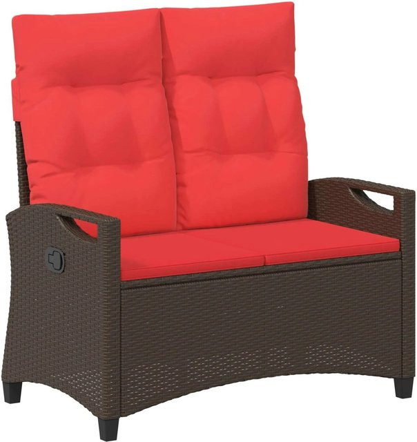 Furnicato Gartenbank in Braun und Rot mit Rattan-Optik aus Stahl und Polyester, H x B x T: 112 x 105 x 60 cm - Bild 1