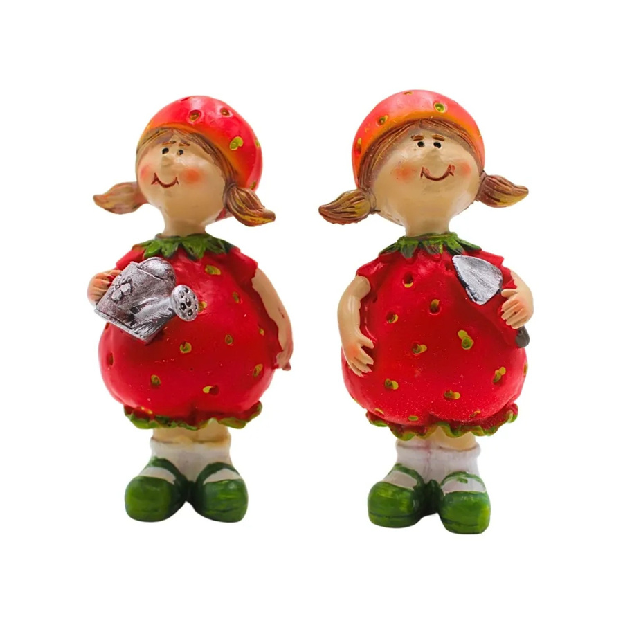Dekohelden24 2er Set Erdbeerkinder aus Keramik in Rot, Dekofiguren für Garten und Tischdeko, H x B x T: 9 x 5 x 4 cm pro Figur - Bild 2