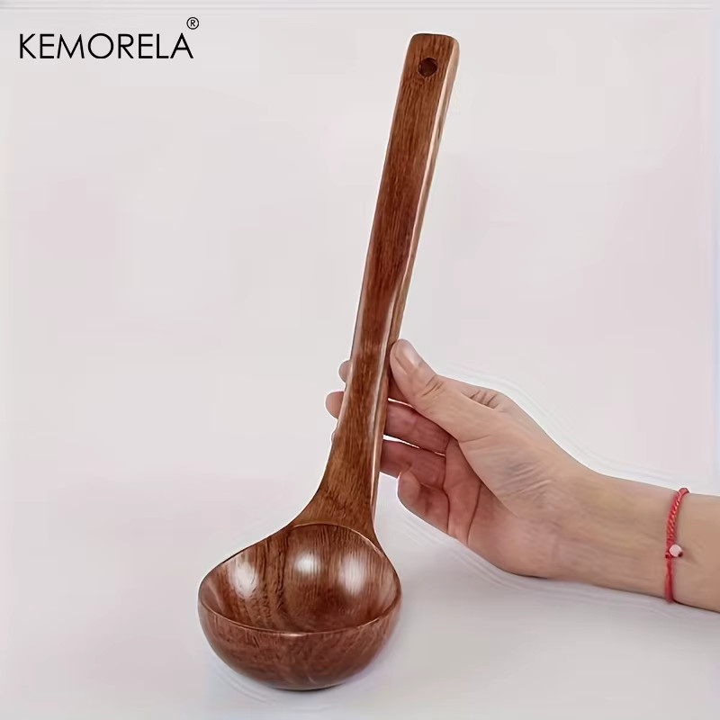 KEMORELA Holz-Suppenlöffel mit langem Griff in Braun für Suppentöpfe und Antihaftpfannen - Bild 5