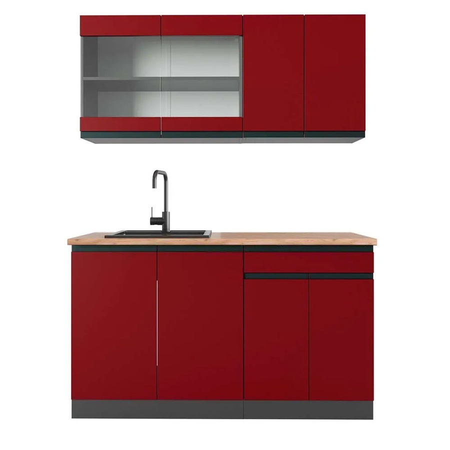 Vicco R-Line Singleküche modern in Rot/Anthrazit mit Eiche-Optik, Breite: 140 cm - Bild 2