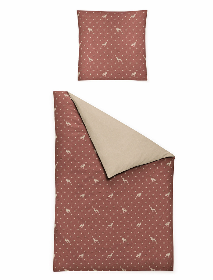 Irisette Biber Bettwäsche Panda und Hirsch Sterne Wende Design, Farbe: Beige, B/H: 155 x 220 cm, Kissen: 80 x 80 cm - Bild 1