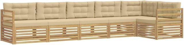 vidaXL Outdoor-Sofagarnitur aus Akazienholz in L-Form mit Polstern, 6-teiliges Gartenmöbel-Set in Weiß und Beige, B/T/H: 404 x 166,5 x 73 cm - Bild 1