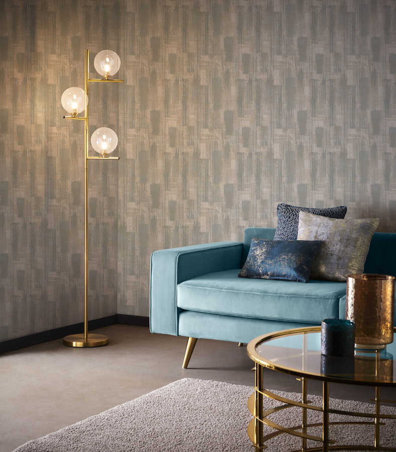 Clarke & Clarke Wallpaper Kazimir Mineral - Moderne geometrische Vlies Tapete in Grau mit Gold und Silber - Bild 1