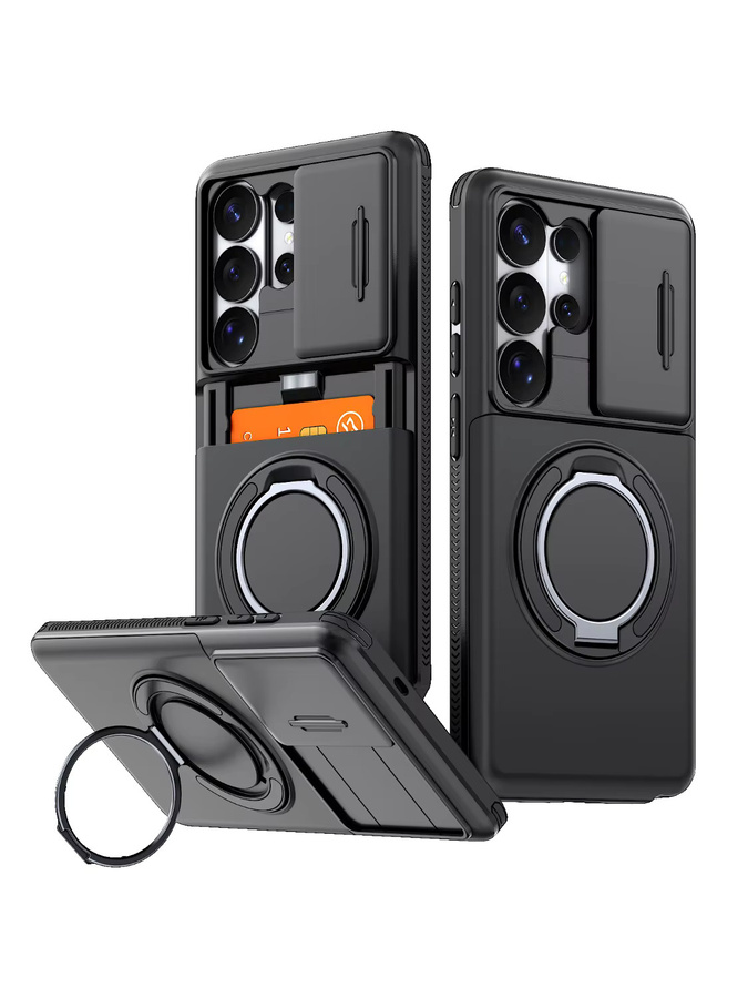 Schutzhülle mit Magnetverschluss und Ringständer für Samsung Galaxy S26 S22 Ultra S23 Ultra S24 Plus S25 FE in Schwarz und Blau mit Brieftaschenfunktion - Bild 6