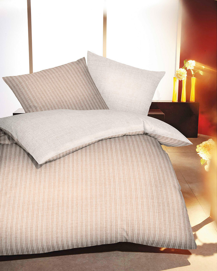 Kaeppel Eternity Combo 326 Bettwäsche aus Mako-Satin in Beige, gestreift, B/T/H: 155 x 220 cm - Bild 1
