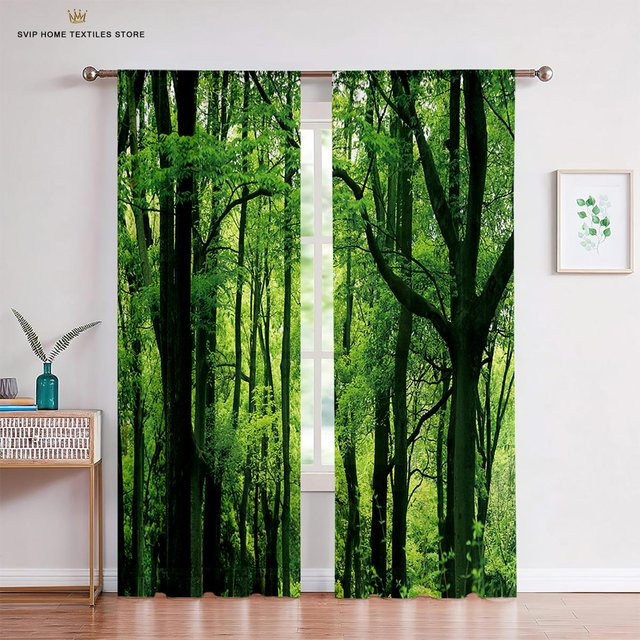 Yiran Furniture Fensterrollos im Wald Dschungel Design, semi-transparent, Grün, 2er-Set, B: 50 cm, H: 130 cm - Bild 1