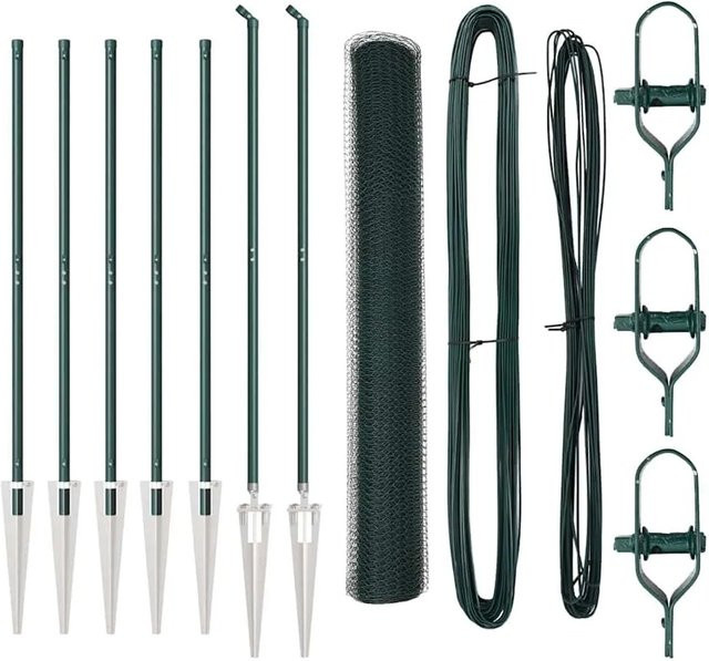 vidaXL Zaunpfosten aus Stahl und PVC in Grün, 10 Stück, Höhe: 1 m, Maschenweite: 13 mm - Bild 1