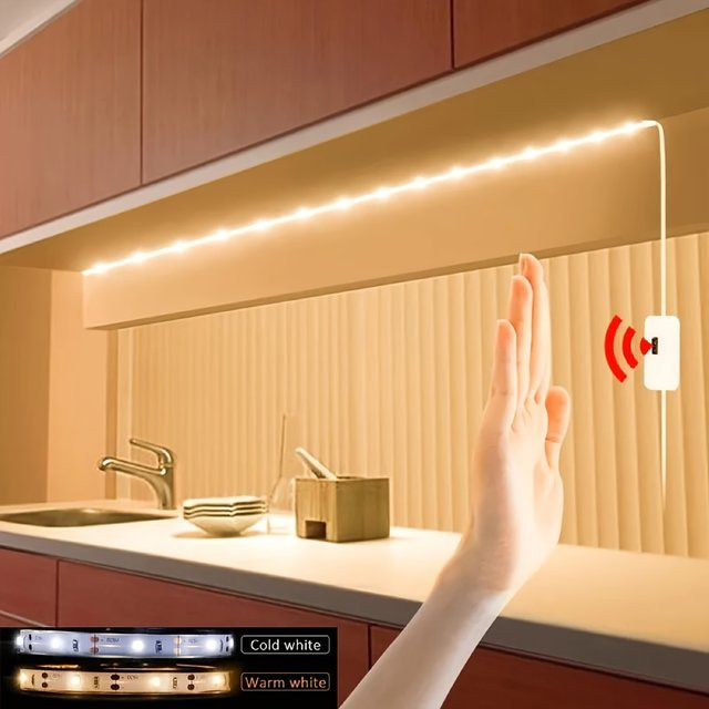 Smart USB LED Streifen mit Hand-Scan-Sensor und Dimmer, Warmweiß, DC 5V Hintergrundbeleuchtung für TV und Wohnbereich - Bild 1