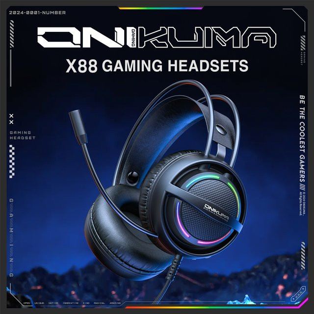 ONIKUMA X88 Gaming Headset Over-Ear mit RGB und Hi-Fi Surround Sound, Schwarz, 3,5 mm Klinke für PC und PS - Bild 1