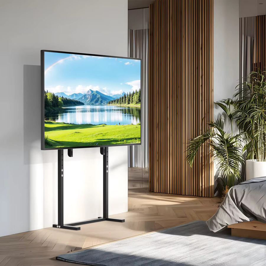 UNHO Mobiler TV-Ständer in Schwarz, höhenverstellbarer TV-Rollwagen für 32-85 Zoll LED-LCD-Bildschirme, VESA-Standard 600 x 400 mm, bohrfreie Installation - Bild 4